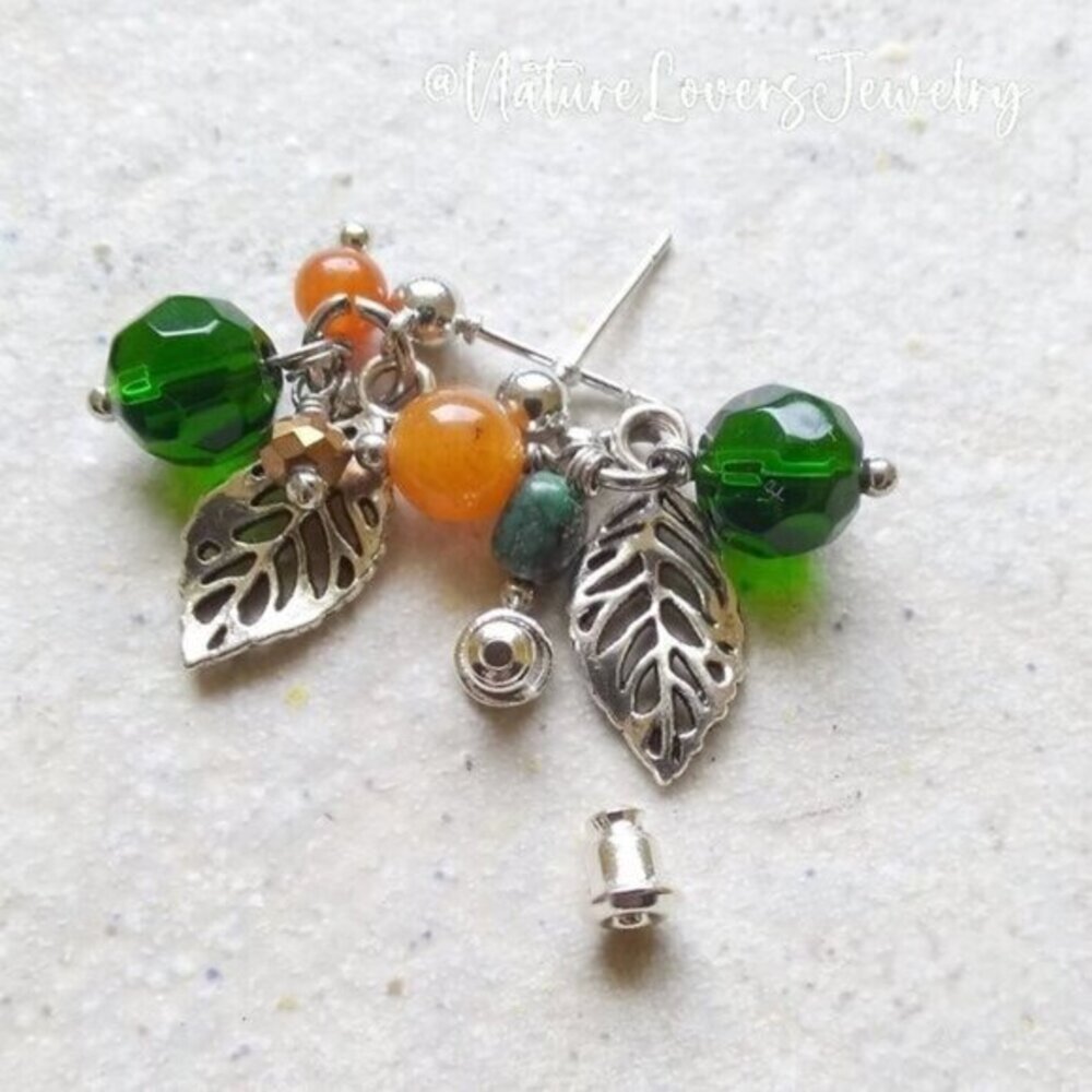 Asymmetrical Beaded Leaf Cluster Dangle Earrings - Cute and Unique!